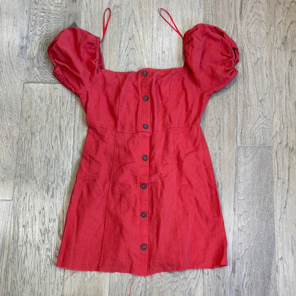 NWT Alluv Place Small Wide Neck Linen Blend Dress in Rust